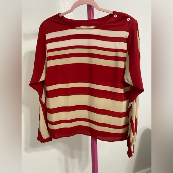 Liz Claiborne vintage Red and Cream Striped Blouse - Picture 2 of 10